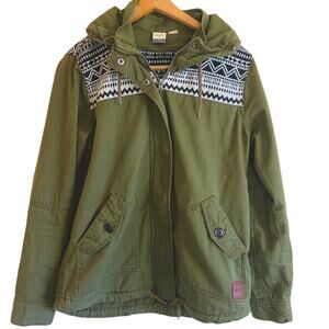 Roxy | Army Green Lightweight Parka Jacket, Hidden Hood, Size M